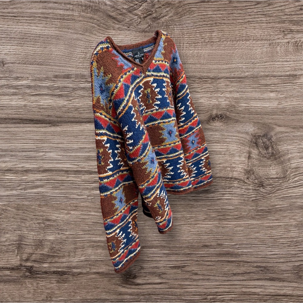 Vintage Aztec Boho Southwestern CAROLE LITTLE Sport Heavy Wool Sweater XL EUC - Picture 8 of 8